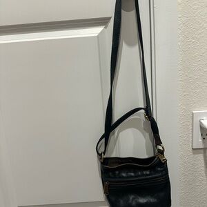Fossil Black and Brown Leather Crossbody Bag